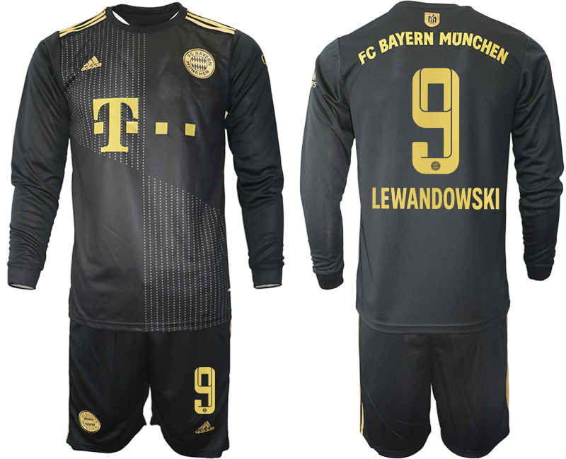 Men 2021-2022 Club Bayern Munich away black Long Sleeve #9 Soccer Jersey